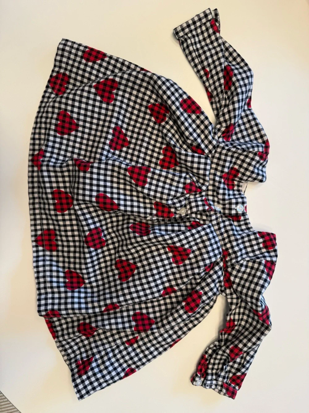 GAP 6-12 months Kids Black & White Gingham Dress with Red Hearts